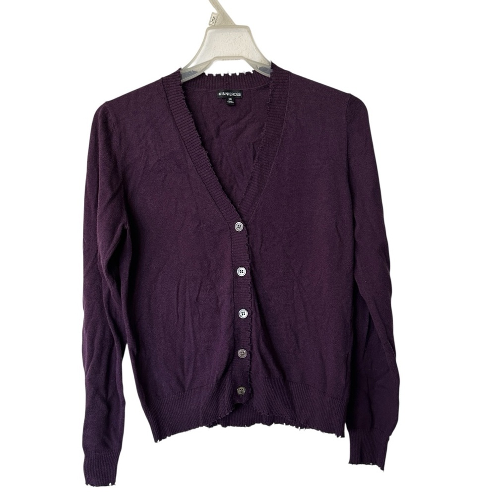 MinnieRose Cardigan XS cotton cashmere frayed hem Sweater